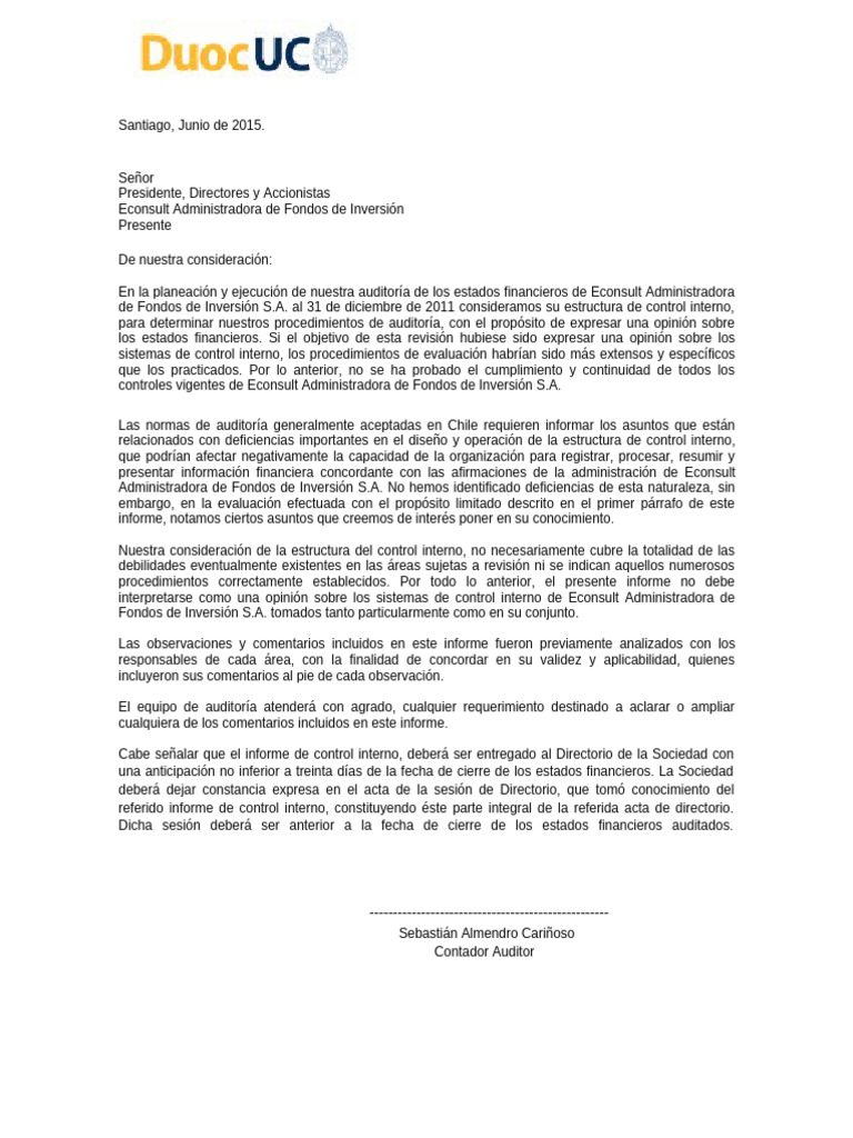 Informe de Auditoría de Control Interno Econsult | PDF | Auditoría