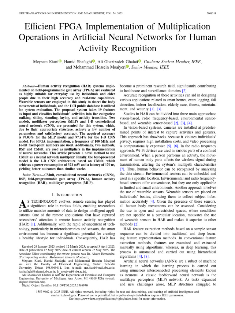 Fpga Paper For Human Activity Recognition | PDF | Field Programmable ...