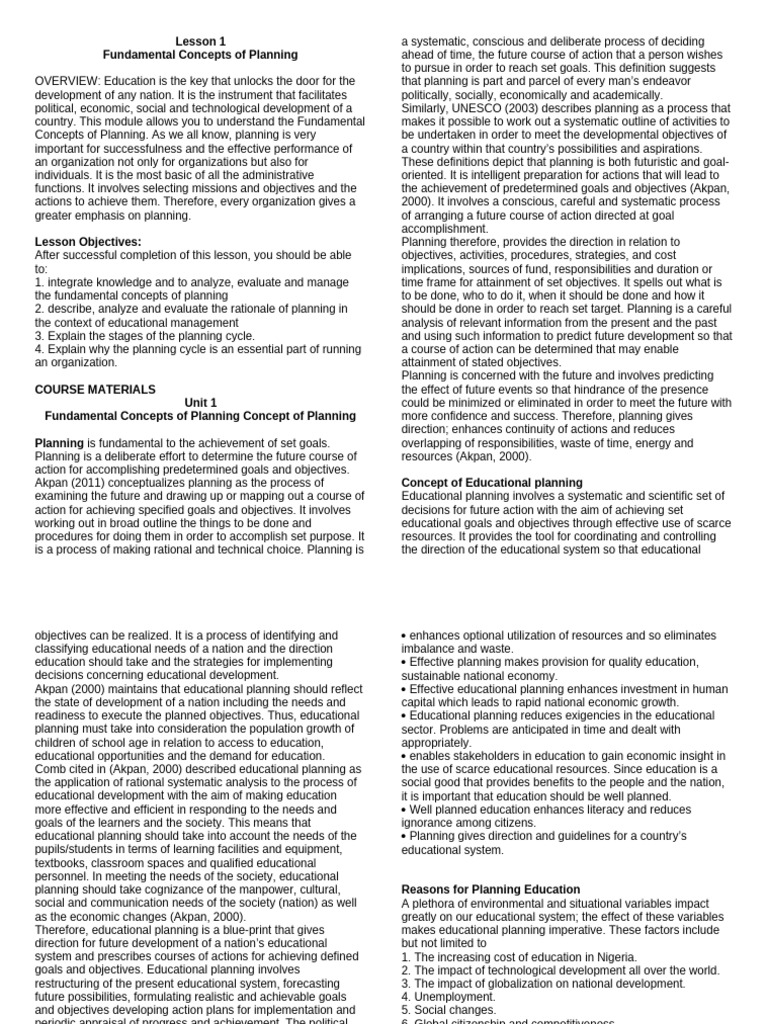 Fundamental Concepts of Educational Planning | PDF | Strategic Planning ...