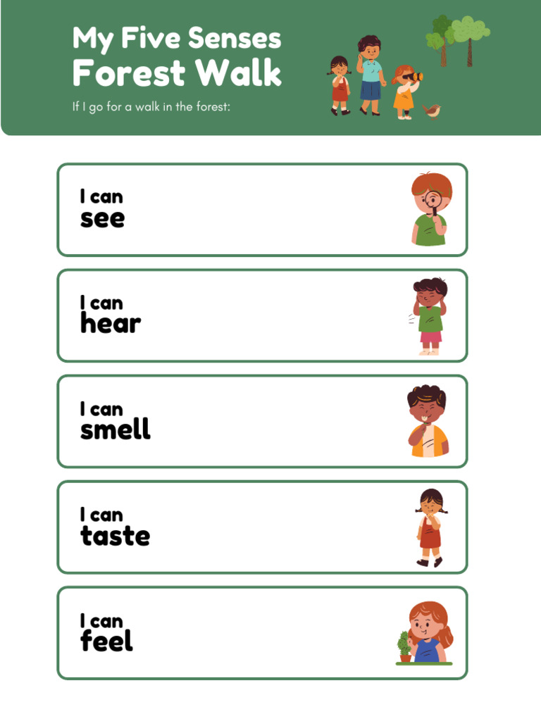 My Five Senses Forest Walk Worksheet in Colorful Simple Style | PDF