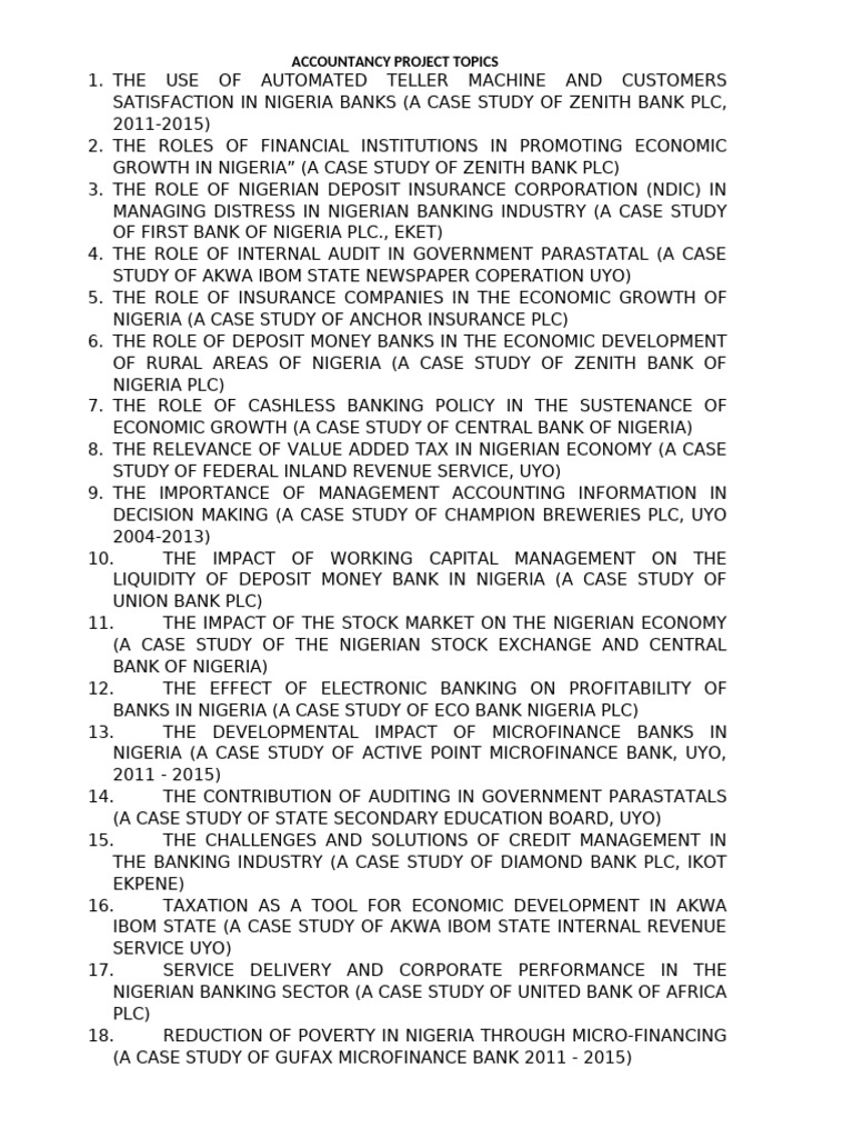 Accountancy Project Topics in Nigeria | PDF | Banks | Audit