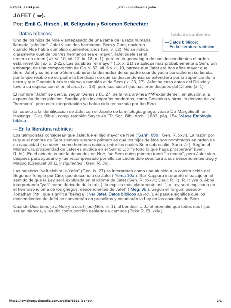 Jafet: Significado y legado bíblico | PDF | Jamón (Hijo De Noé) | Noé
