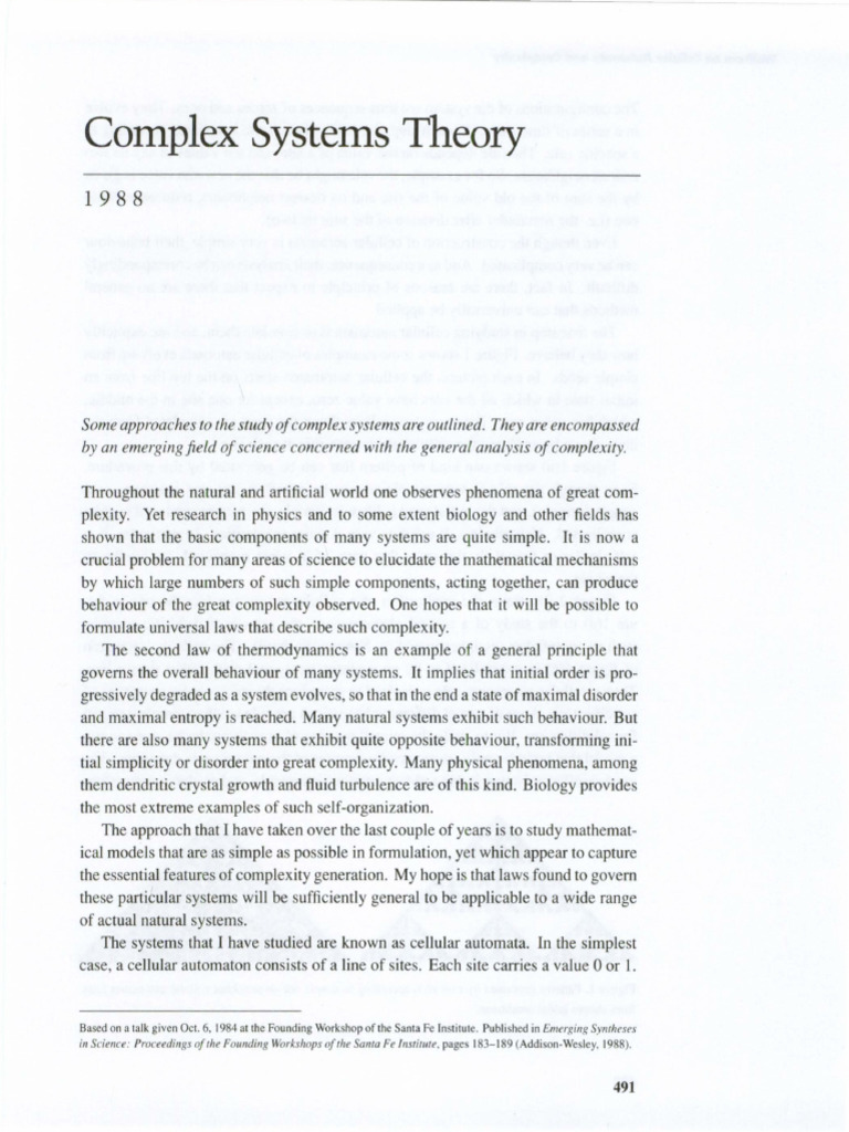 Complex Systems Theory | PDF | Automata Theory | Dynamical System