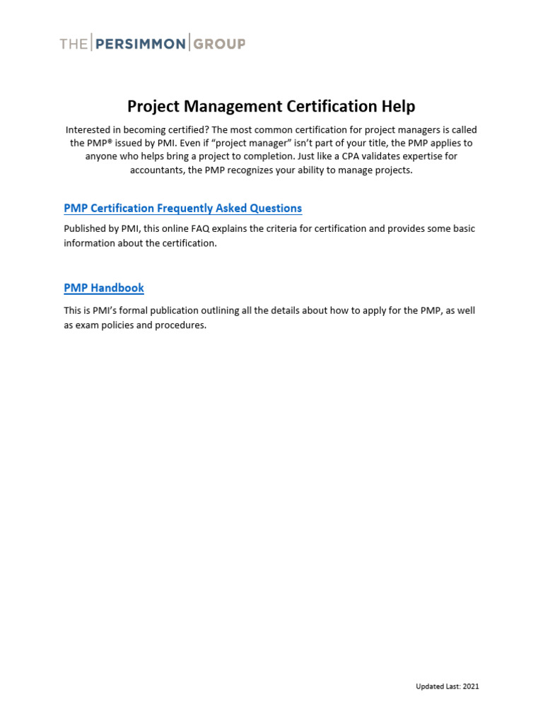 PMP Certification Overview and FAQ | PDF