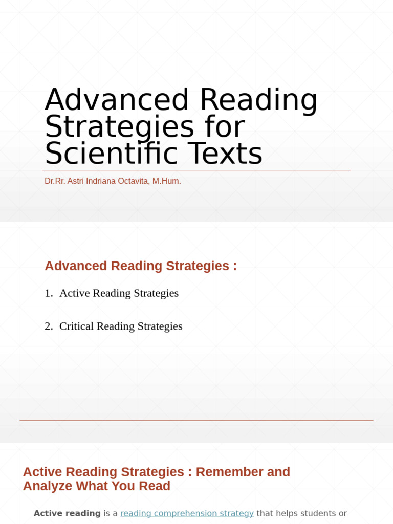 Advanced Strategies for Reading Science | PDF | Reading Comprehension ...