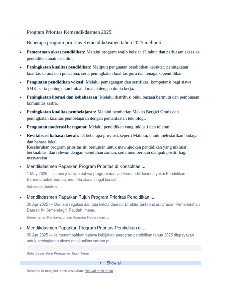 Program Prioritas Kemendikdasmen 2025 | PDF