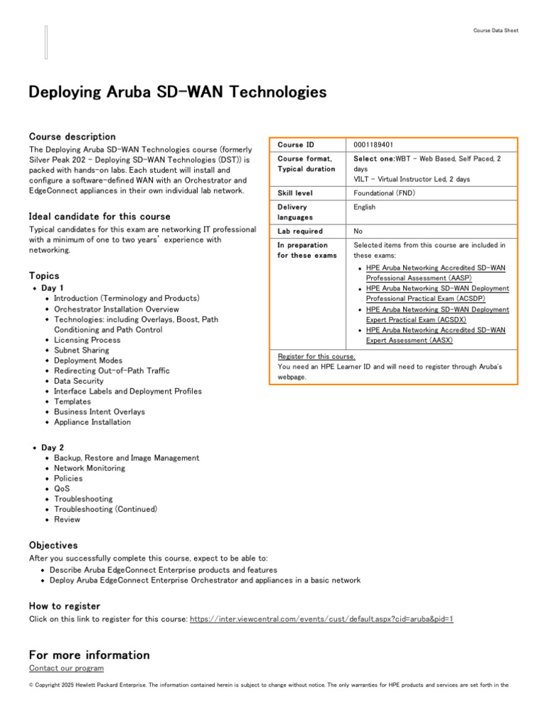 Deploying Aruba SD-WAN Technologies Course | PDF | Computing | Computer ...