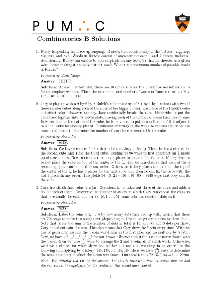 Pumac Combinatorics Problem Solutions | PDF | Mathematics | Abstract ...