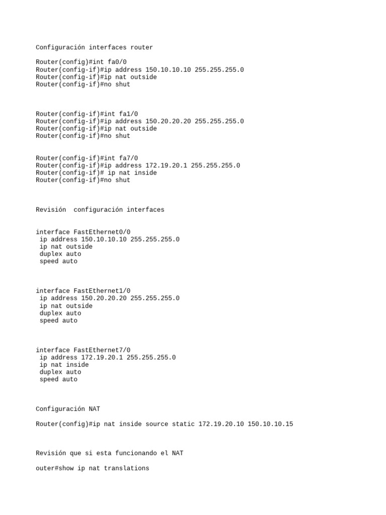 Configuración de Interfaces y NAT en Router | PDF