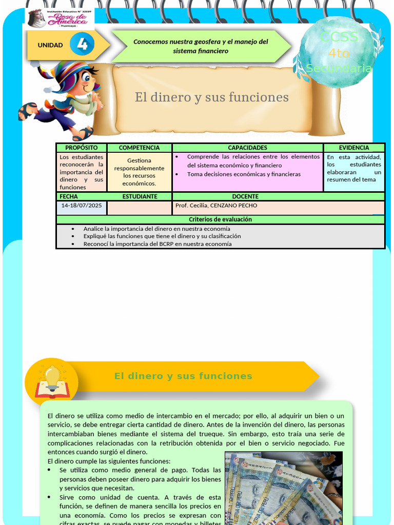 Ficha 4 El Dinero y Sus Funciones | PDF | La política monetaria | Dinero