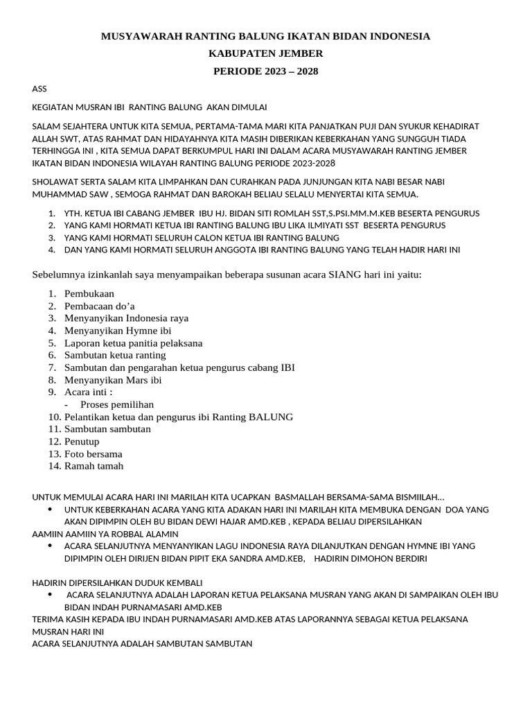 Musyawarah Ranting IBI Balung 2023-2028 | PDF