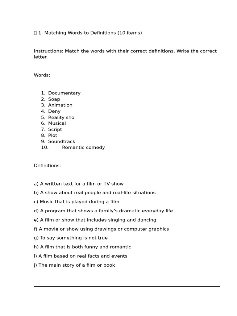 Word Matching and Completion Exercises | PDF