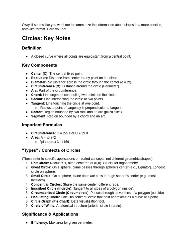 Key Concepts and Applications of Circles | PDF