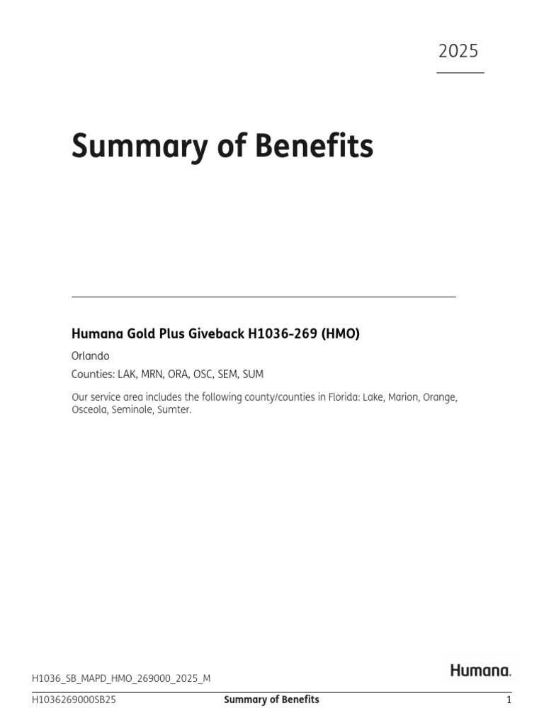 Humana Gold Plus H1036-269 Benefits Overview | PDF | Medicare (United ...