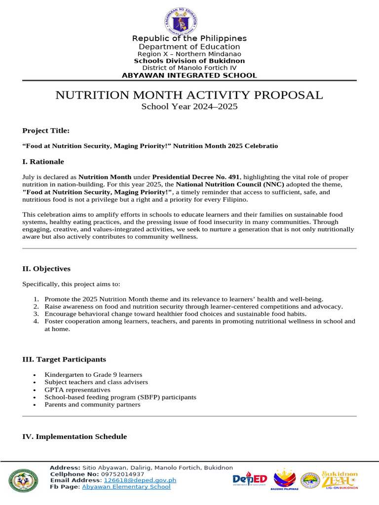 Nutrition Month Activity Proposal 2025 | PDF