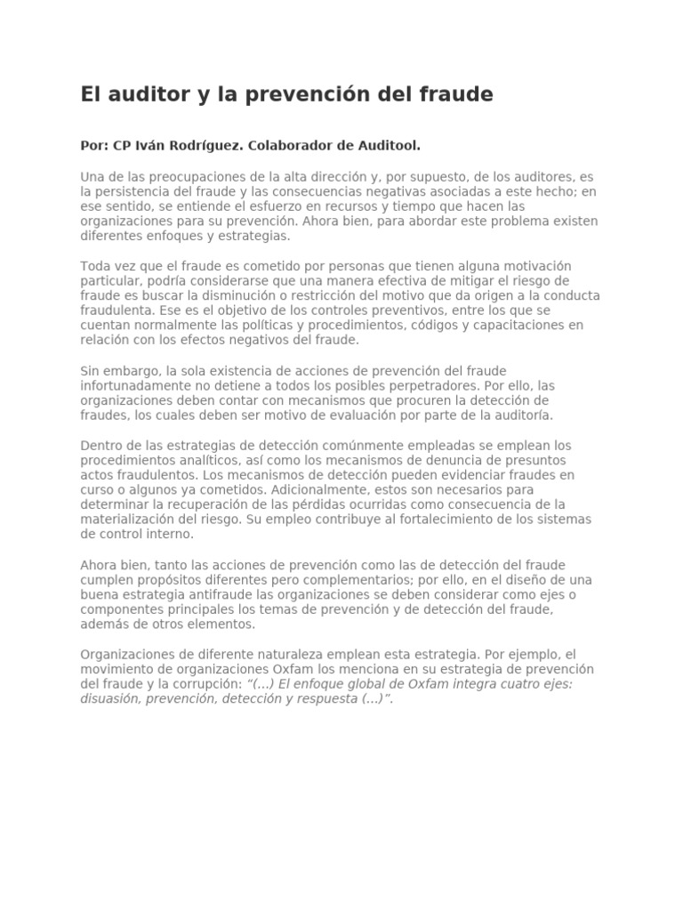 El Auditor y La Prevención Del Fraude | PDF | Fraude | Auditoría