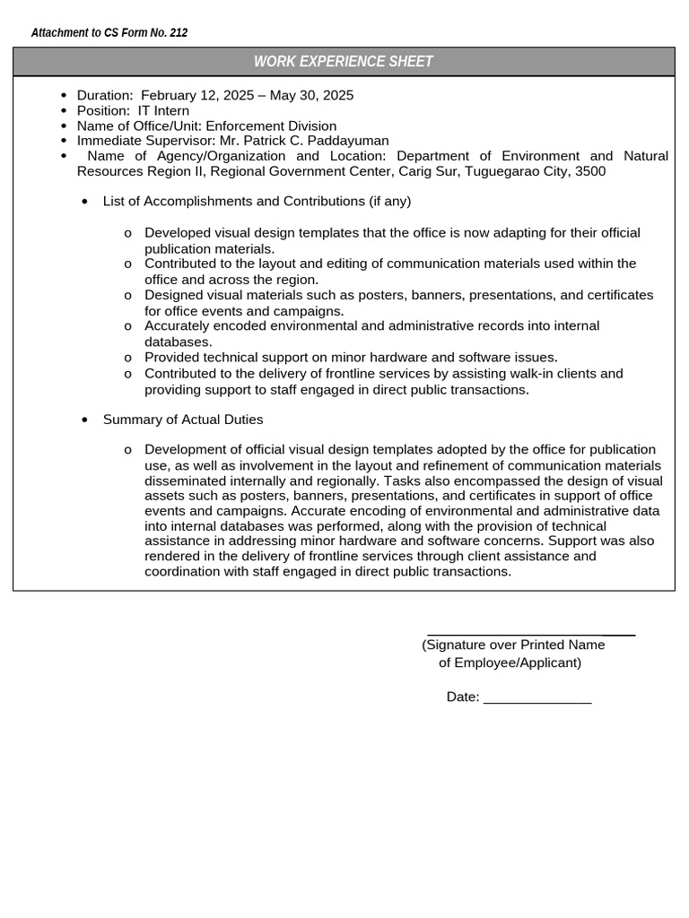 IT Intern Work Experience Summary | PDF | Computing | Information ...