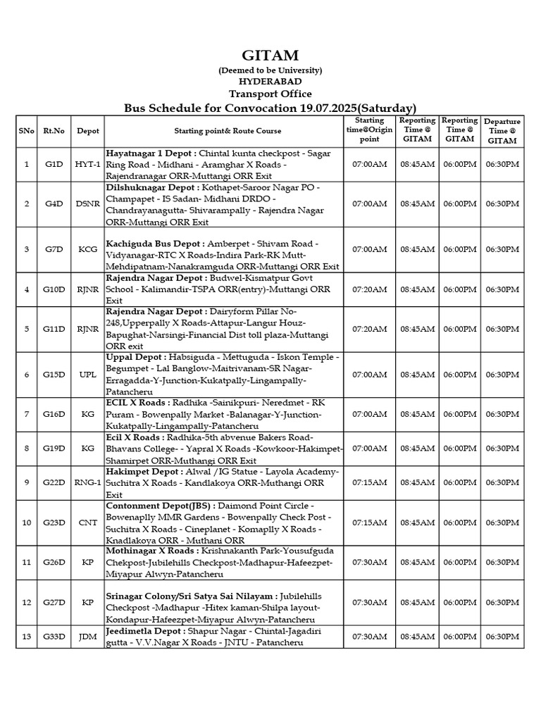 Convocation Bus Schedule | PDF