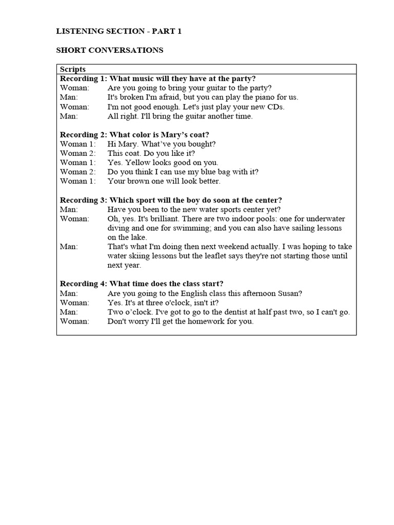 Listening Part 1 - Script | PDF