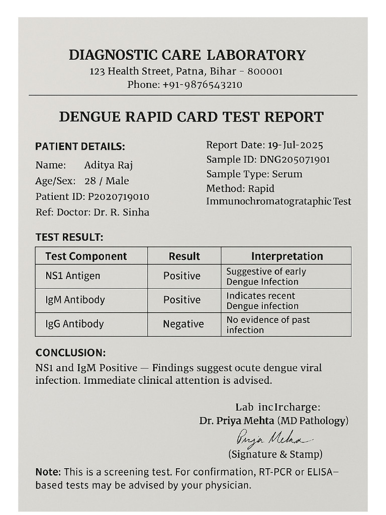 Dengue Card Test Report | PDF