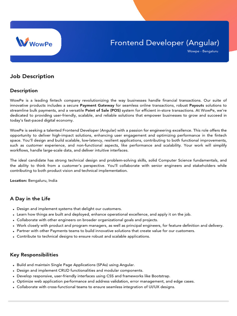 Frontend Developer (Angular) at WowPe | PDF | Computing | Information ...