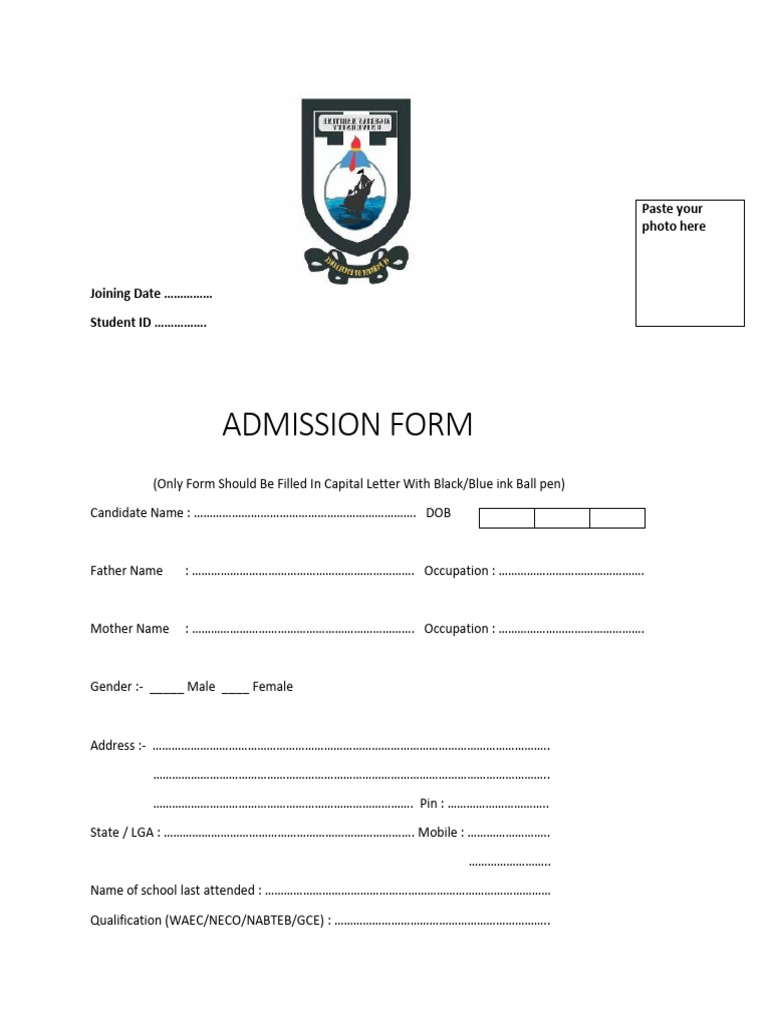 Secondary School Admission Form | PDF