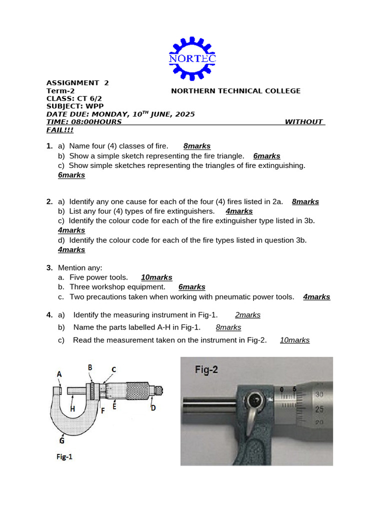 Fire Safety and Workshop Equipment Assignment | PDF
