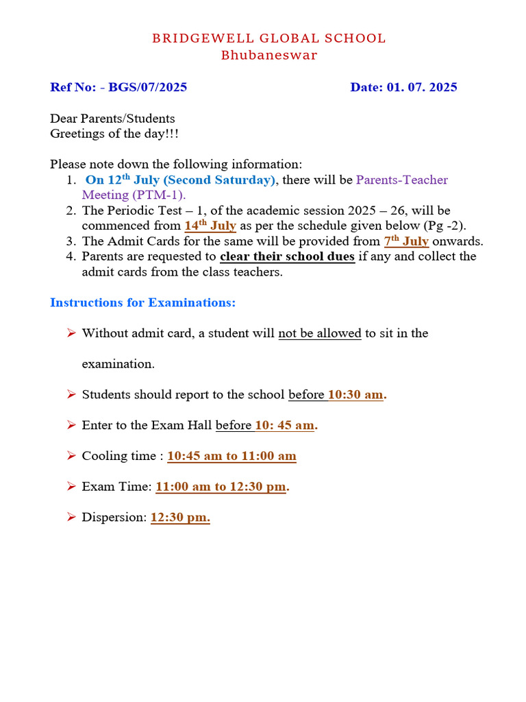 Notice For PT - 1 (STD IV To STD X and XII) | PDF
