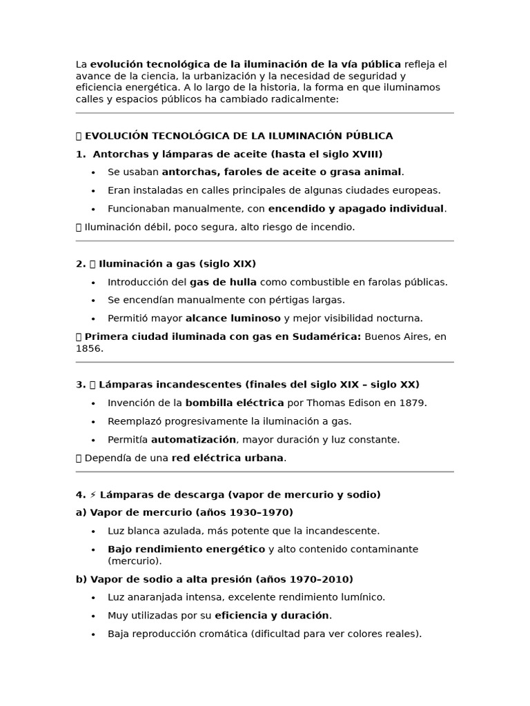 Evolución de la Iluminación Pública | PDF | Luz de la calle | Bombilla ...