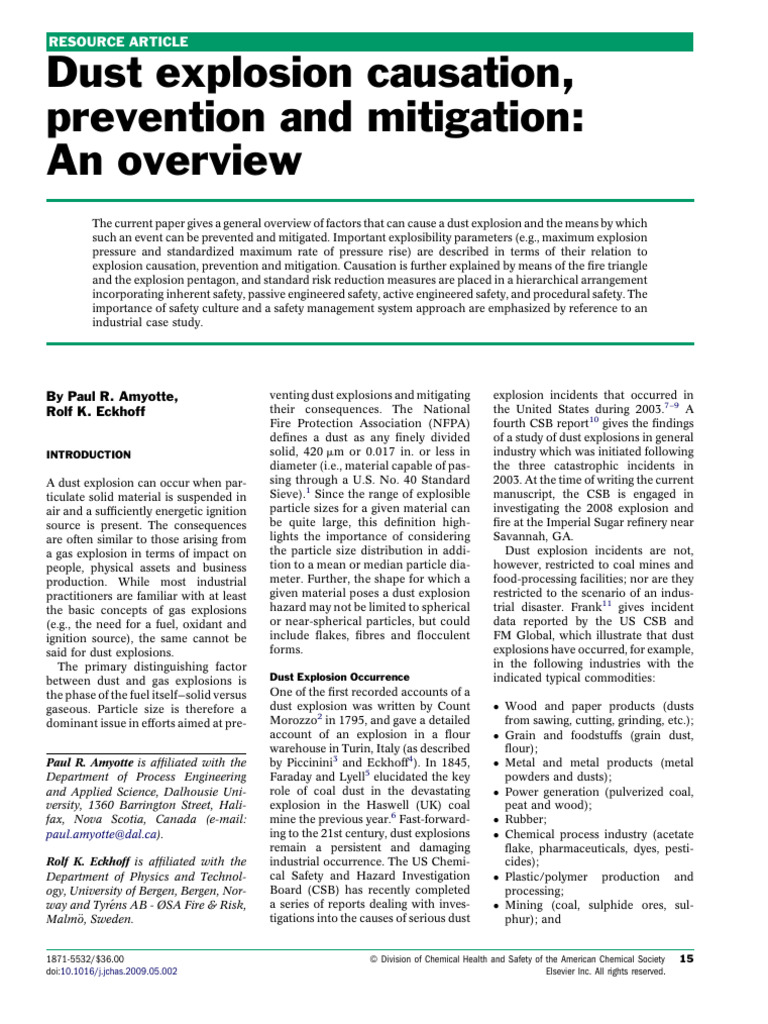 Dust Explosion Causation Prevention and Mitigation. 1748142508 | PDF ...