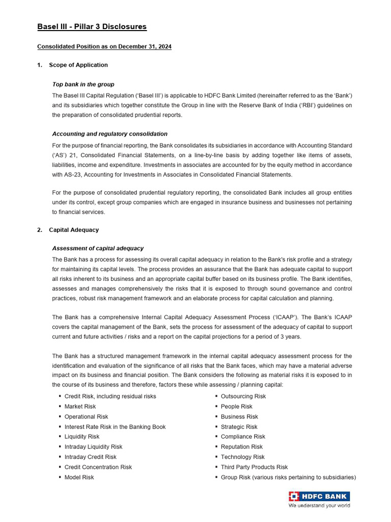 HDFC Bank Basel III Disclosures 2024 | PDF | Capital Requirement ...