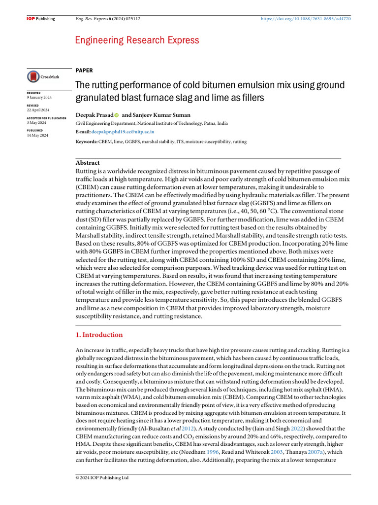 The Rutting Performance of Cold Bitumen Emulsion M | PDF | Concrete ...