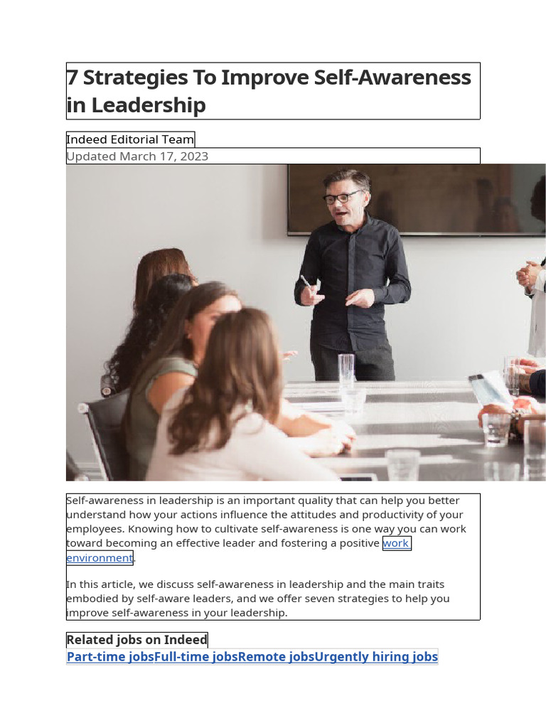 Strategies for Self-Aware Leadership | PDF | Leadership | Self Awareness