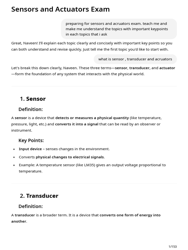 Sensors and Actuators Exam Guide | PDF | Actuator | Damping
