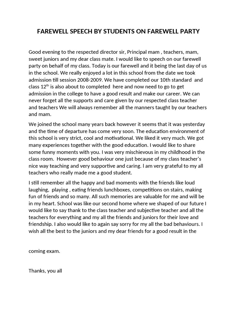 Student Farewell Speech Highlights | PDF
