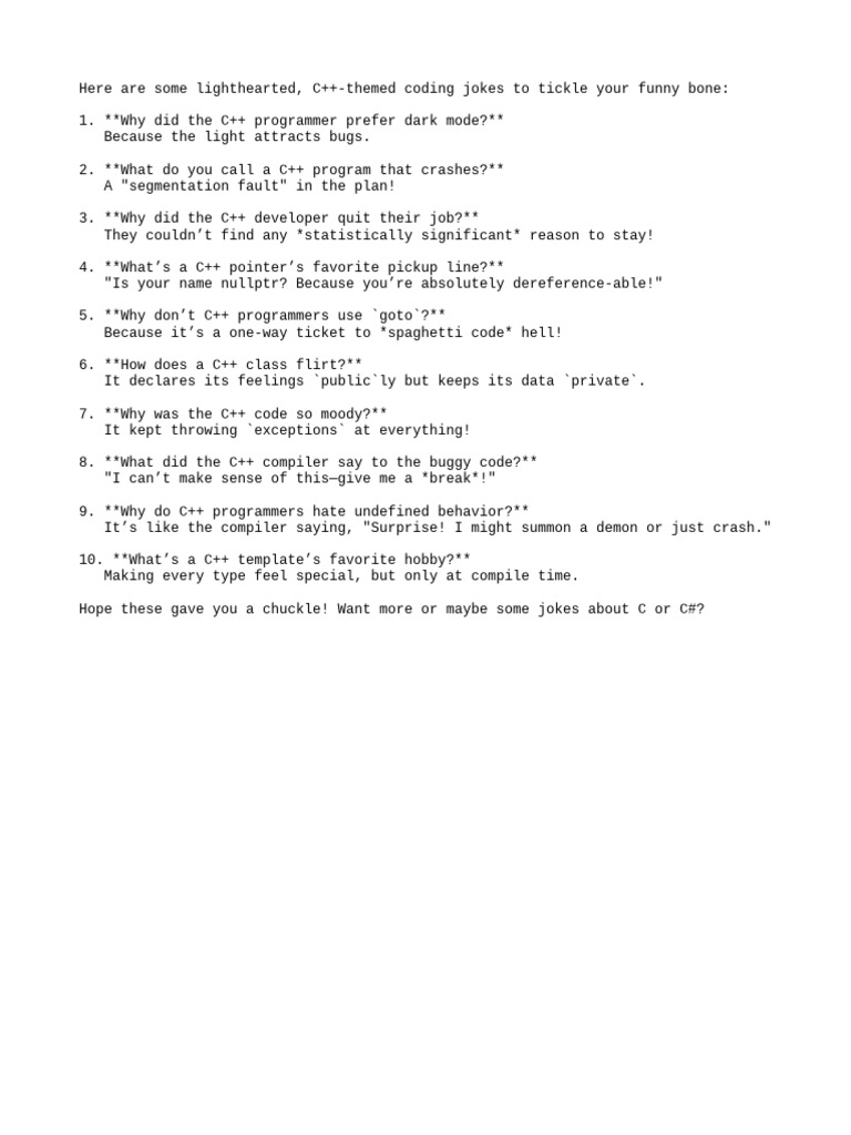 C++ Coding Jokes to Make You Laugh | PDF