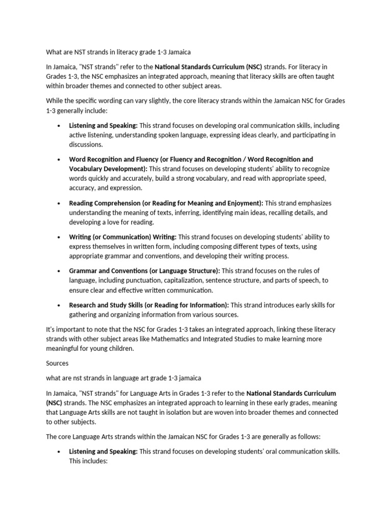 NST Literacy Strands for Grades 1-3 | PDF | Reading Comprehension | Fluency