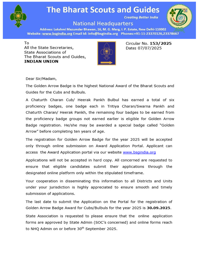 Golden Arrow Badge Registration 2025 | PDF | Scouting