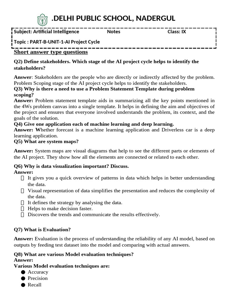 AI Project Cycle Overview for Class IX | PDF | Artificial Intelligence ...