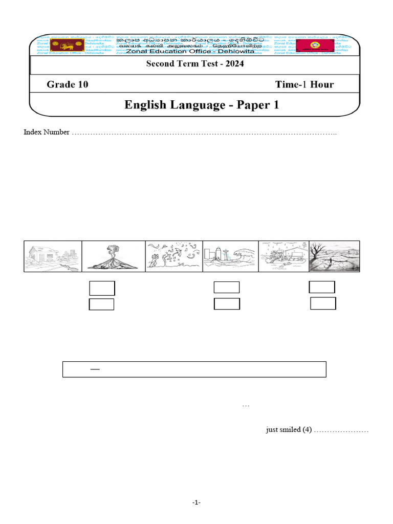 English - Grade 10 - Second Term Test 2024 - Dehiowita Zone | PDF ...