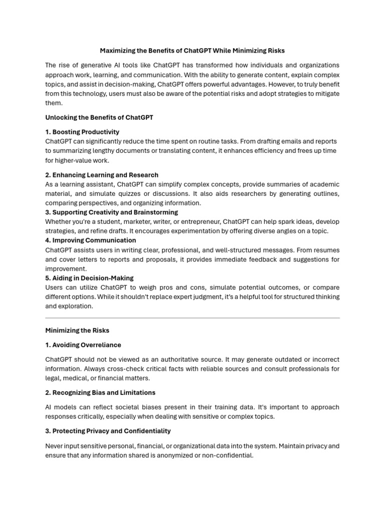 Maximizing The Benefit of ChatGPT While Minimizing Risk | PDF ...