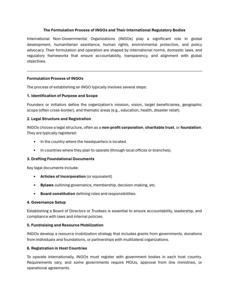 INGOs: Formulation and Regulation Process | PDF | Non Governmental ...