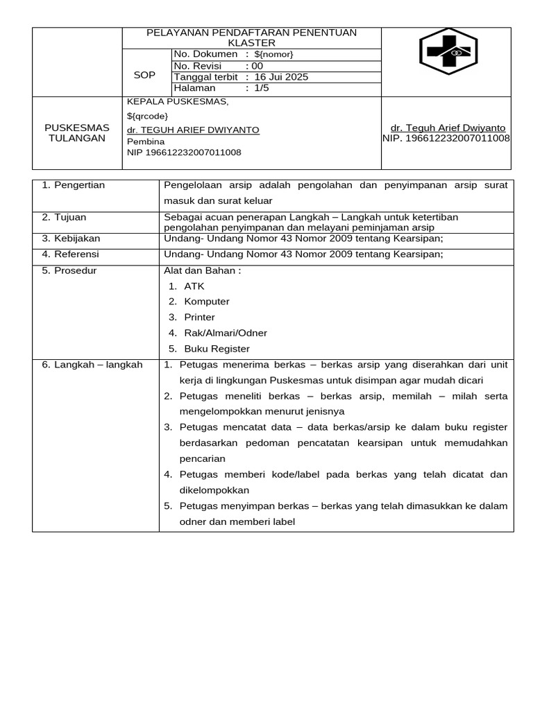 Contoh SOP Pengarsipan Dokumen | PDF
