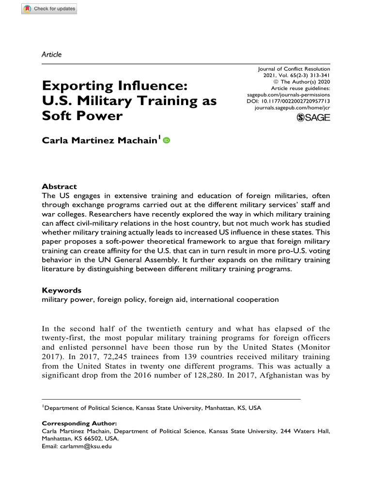 View of Exporting Influence U.S. Military Training As Soft Power | PDF