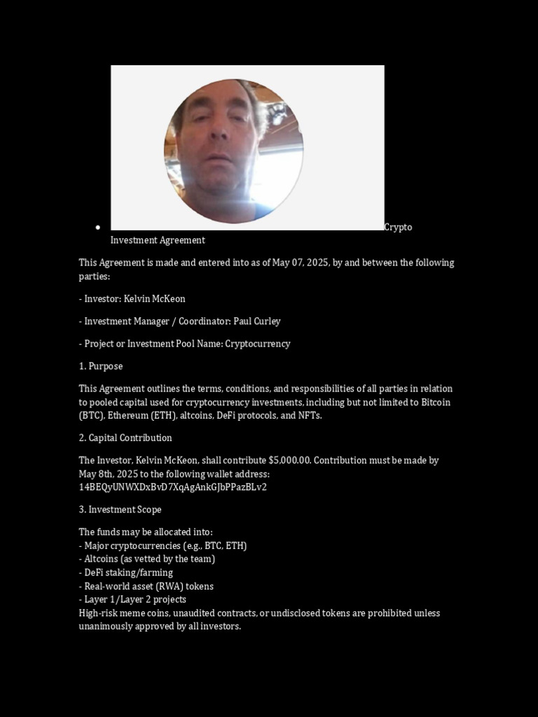 Form Crypto Investment Agreement | PDF | Cryptocurrency | Non Disclosure  Agreement