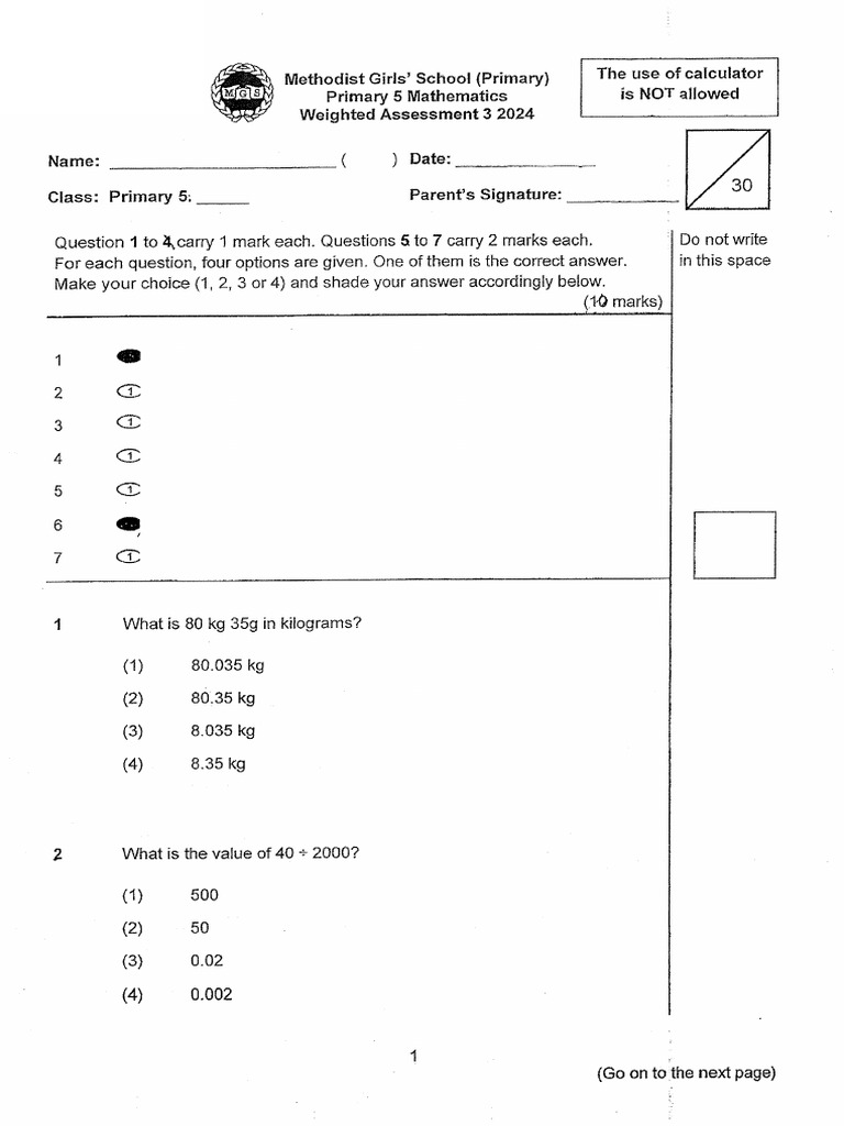 MGS P5 Math Prelim 2024 Exam Paper | PDF