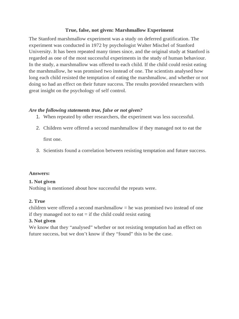 Marshmallow Experiment | PDF