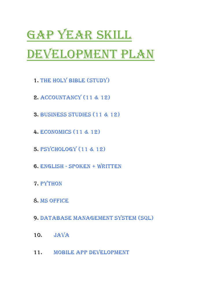 Gap Year Skill Development Plan | PDF