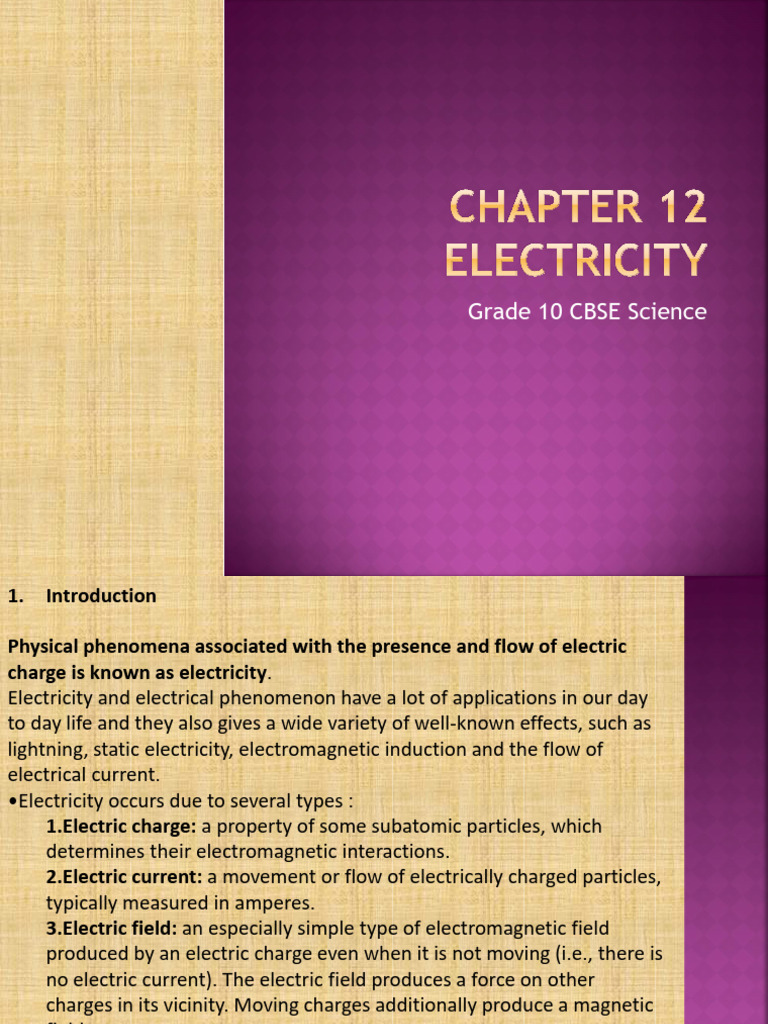 Grade 10 CBSE Science: Electricity Concepts | PDF | Electric Charge ...