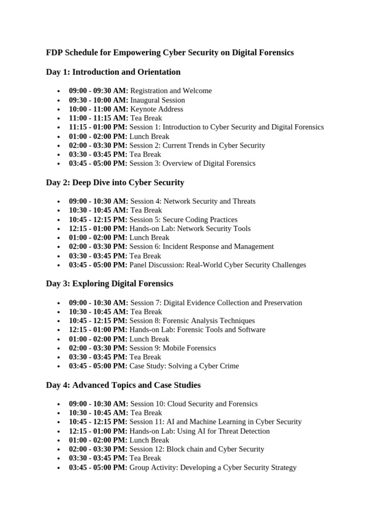 Cyber Security and Forensics FDP Schedule | PDF | Digital Forensics ...
